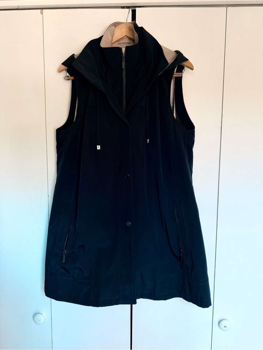 Coldwater Creek Sleeveless Hooded Long Vest - Navy and Tan